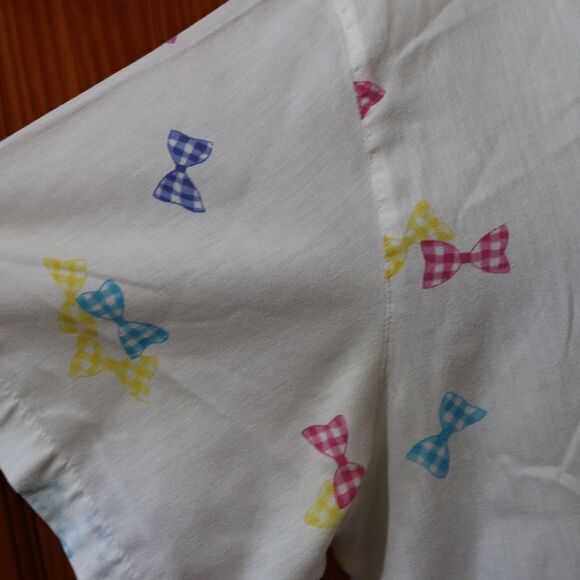 E.B. eccobay Vintage White Colorful Bow Print Button Down Shirt Large - Picture 9 of 16